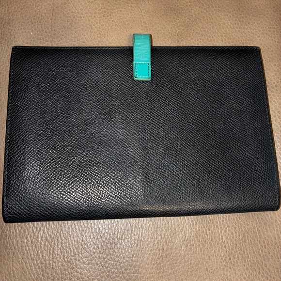 Celine Leather Wallet Bifold Teal & Navy with Gold Zipper - Picture 2 of 13